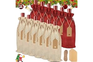 ZHHGOO 12 Bolsas de Regalo de Vino de Navidad, Reutilizables Cordón Bolsas para Botellas de Vino,Bolsas de Regalo para Vinos y Champán, Bolsa para Botellas de Papel para Cumpleaños