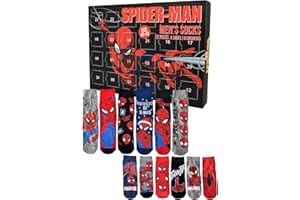 United Labels Calendario de Adviento de Marvel Spiderman con 12 pares de calcetines para hombre, talla 40-45, calendario con zapatillas y calcetines largos, regalo de calendario navideño