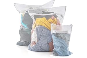 art moon Trio Lot de 3 Sacs Filets à Linge en Tissu pour la Lessive, Sachet de Machine à Laver en Polyester Réutilisable Très Résistant, Trois Tailles: 25x40cm, 50x70cm, 60x90cm
