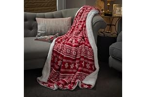Celebright Świąteczna narzuta polarowa Sherpa, duża, 130 x 180 cm, puszysty koc z mikrofibry, narzuta na łóżko, sofę, kanapę, pluszowy, przytulny, zimowy, czerwony, nordycki