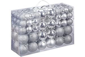‎RELAXDAYS Relaxdays Weihnachtskugeln, 100er Set, Weihnachtsdeko, matt, glänzend, glitzernd, Christbaumkugel ∅ 3, 4 & 6 cm, silber