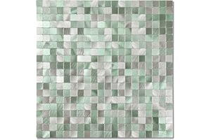 YIPSCAZO Peel and Stick Backsplash for Kitchen Wall Tile Stikers, Self Adhensive Stainless Steel Mosaic Tiles in Silver Green, No Grout Needed (11.6''x11.6'' 5 Sheets)