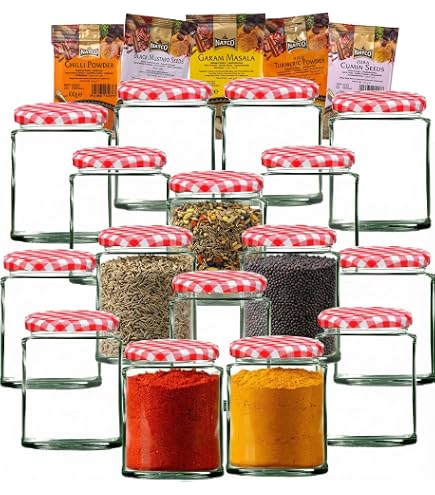 Volila Lot De 6 Bocaux Confiture Hexagonaux 350 Ml Avec Couvercles Rouges - Conservation Hermétique Maison