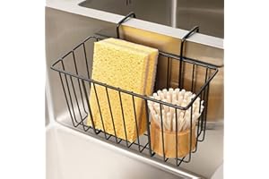 DAMITA Kitchen Sponge Holder Sink Basket Sink Caddy Brush Dishwashing Liquid Drainer Rack Black Medium