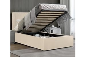 Blisswood Ottoman Storage Bed Frame, 3ft Single Bed Frames, Upholstered Ottoman Bed Frame, Wooden Slats Stylish And Space Saving Bed Frame, Velvet Fabric Storage Bed (3ft Beige, No Mattress)