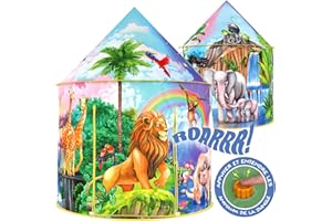 W&O Tente d'aventure Jungle pour Enfant avec Bouton sonore de la Jungle - Tente pour Enfants pour l'intérieur et l'extérieur - avec Figurines d'animaux de Safari - Tente Pop-up pour Chambre d'enfant