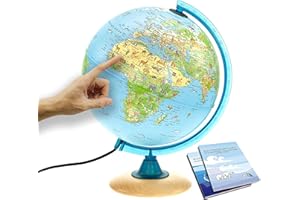 ORBIT GLOBES & MAPS Kinder-Globus - 25cm Globus mit Holzfuß, Deutsches Kartenbild von 2025 mit vielen Abbildungen für Kinder mit LED Leuchte mit Buch