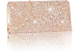 Larcenciel Bolso Fiesta Mujer, Bolso de Mano de Pedrería de Colores Mixtos con Cadena Desmontable, Bolso Boda Clutch Dorado Champán, Moda Bandolera para Boda, Baile, Fiesta, 20x5x10cm