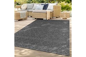 TT Home In-& Outdoor Teppich Wetterfest Balkon Küche Wohnzimmer Boho Rauten Design, Farbe: Dunkelgrau 2, Größe:133x190 cm