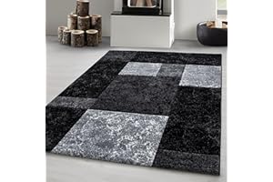 Carpetsale24, Czarny Dywan 240x340 cm z konturowym cięciem, wzór w kratkę, dywan do salonu, sypialni, miękki, łatwy w pielęgnacji