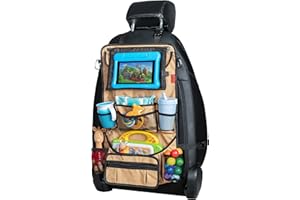 LUSSO GEAR Car Back Seat Organizer with Larger Protection & Storage - 12 Compartments including iPad Holder, Reinforced Corners to Prevent Sag, Eco Friendly Materials - Great Travel Accessory for Kids