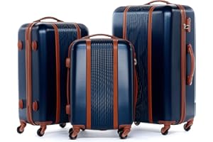 FERGÉ Kofferset Hartschale 3-teilig Milano Koffer Trolley-Set mit Handgepäck Hartschalenkoffer 4 Rollen Reisekoffer blau