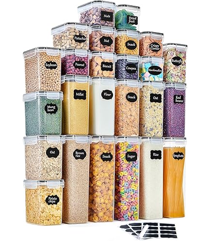 Opbergdoos 4L voor Ontbijtgranen 100% Luchtdichte Bewaardozen voor Eten, met Krijtstift en 8 Stickers om te Labelen, Vershouden van Eten, Ontbijtgranen, Pasta, Koekjes en Gedroogde Producten (4 stuks