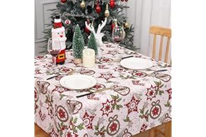 Hapterouse Zmywalny obrus na Boże Narodzenie, wodoodporny i olejoodporny, obrus na stół bożonarodzeniowy, tkanina poliestrowa, obrus na Boże Narodzenie, zima, dekoracja domu, 132 x 132 cm