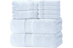 White Classic Luxury Bath Towel Set of 8 Pieces - 100% Turkish Cotton Highly Absorbent Towels for Bathroom, 2 Luxury Bath Towels 700GSM, 2 Hand Towels, 4 Washcloths - White