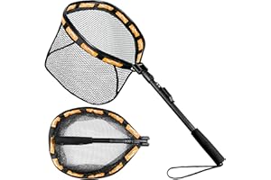 PLUSINNO Floating Fishing Net for Steelhead, Salmon, Fly Fishing, Kayak, Perch, Trout Fishing, Catfish, Rubber Coated Landing Net for Easy Catching and Releasing, for Easy Transportation and Storage