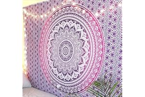RAJRANG Tapisserie ombree rose – 213,4 x 228,6 cm - Decoration murale hippie reine mandala a suspendre - Boheme indien - Tapisserie esthetique florale pour decoration de chambre a coucher