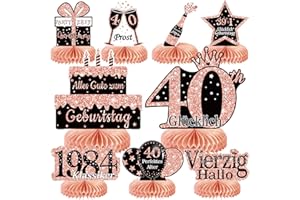 Voxisroma 40. Geburtstag Frauen 9 STK Roségold Rosa Bienenwabe Mittelstück Tischdeko Geburtstag,40 Geburtstag Deko,40 Geburtstag Party Deko Supplies,Geschenke Für Frauen Zum Geburtstag （Deutsche）