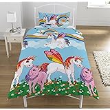 KidCollection - Set copripiumino double-face, motivo: unicorni arcobaleno, 2 pezzi