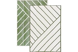 Relsy Outdoor Rug Waterproof Reversible Large 160 x 230 cm Garden Rug, Olive Green & Cream Geo-Lines Area Rugs For Garden Outdoor Patio Rug, Camping Mat, Deck, Backyard, Picnic
