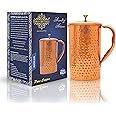 Indian Art Villa Pure Copper Water Jug with Lid, 2000 ML, Hammered Design, Traditional Ayurvedic Benefits, Durable & Stylish Serveware for Home, Kitchen, and Restaurants