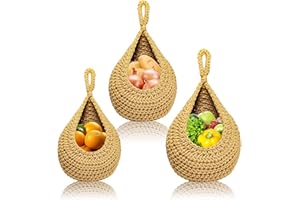 RongQiLBB Cesto di Frutta da Parete Cestino di Frutta e Verdura Intrecciato, Cestini Portaoggetti da Appendere, Cestos Frutta da Appendere per Cucina, Soggiorn e Bagno, ecc (3 Pezzi khaki)