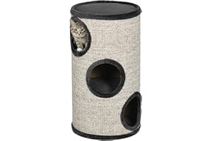 PawHut Kratztonne 70 cm Hoch Ø 38 cm dreistöckige Katzentonne mit Plüschrand, Katzenhöhle, Kratzbaum für kleine Katzen, Hellgrau