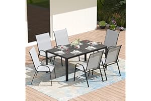 PIZZELLO 7 Pieces Garden Dining Set 6 Seater Garden Furniture Set w/Garden Table and Stackable Chairs All Weather Outdoor Patio Dining Set w/HDPE Wood-Like Tabletop