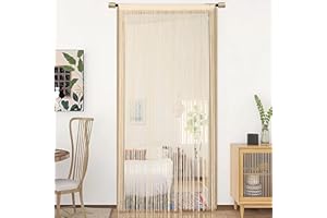 HSYLYM String Door Cortina Decoraciones para Ventanas Divisor de Habitaciones Decoraciones para Habitaciones Cortina Individual para Ventana W90xL200cm Beige