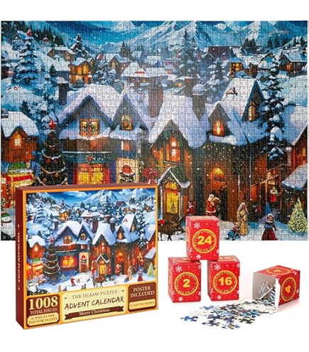 Adventskalender Puzzle 2025 Weihnachtsmann 1008 Teile – 24 Boxen Countdown Puzzle Für Erwachsene & Kinder