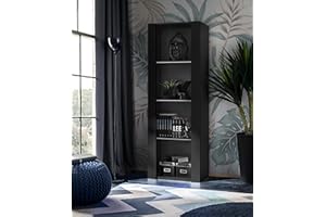 Komodee, Vitrina Tivoli, Negro, Ancho 55 cm x Alto 159 cm x Profundidad 35 cm, SIN LED, 3 estantes, para salón, Dormitorio, Pasillo