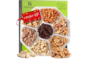 Tropgo 7 Sections Mixed Nuts Gift Set - Delicious Almonds, Walnuts, Honey Glazed Peanuts, Cashews, Honey Glazed Pecans, Pistachios, and Mixed Nuts Snacks - Green Christmas Snacks Box Party Food