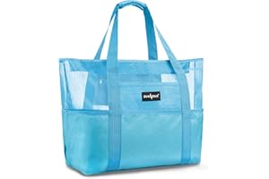 ZUXNZUX Sac de Plage Grand en Maille avec Fermeture Éclair Fourre-Tout de Plage Anti-Sable Imperméable Pliable Main Sac, de Rangement pour vêtements, Jouets, Serviette, Gym, Piscine