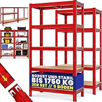 Scaffale Metallo Monzana 5 Ripiani MDF, Portata 350 Kg, Dimensioni 170x75x30 Cm - Per Garage, Officina E Magazzino