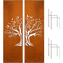 D&L Lasertec Edelrost Sichtschutzwand – 160x50 Cm, Motiv Kreise/Sternenhimmel, Aus Stahl, Wetterbeständig, Mit Bodenankern