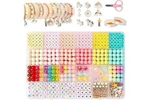 MARIMIYA Kit DIY per Braccialetti e Collane Bambina, 6mm/8mm/11mm, Set di Perline Colorate con Lettere e Fili Elastici, per Bigiotteria Fai da Te per Ragazze e Bambine