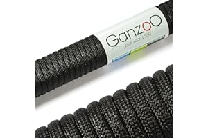 Ganzoo Paracorde 550, 4mm Corde, 15 Mètres, Polyester, Type 3-7 brins intérieurs, Le Bricolage de Laisse de Chien Collier Bracelet, Camping Survie et Outdoor Corde à Tout Faire, Noir