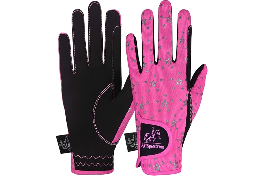 AFE Kids Gloves For Girls Boys Unisex Horse Riding Gloves Outdoor Gloves Sports Gloves Cycling Gloves For Children Black Blue Pink Star Design