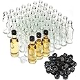 Better Bottles Mini Liquor Bottles with Lids and Funnel, 50 Pack, Small Reusable Glass Tasters for Spirit Samples, Essential Oils, or Party Favours, Empty and Refillable, Black Screw-On Top