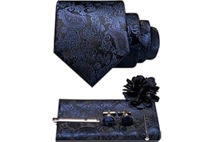 JEMYGINS Cravate cachemire pour homme avec mouchoir de poche, pince à cravate, broche florale et boutons de manchette