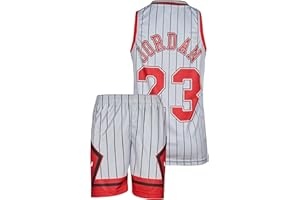 Amdrabola Chicago Michael Jordan Basketball Kinder Trikot Bausatz, Weiss, Rot, Schwarz, Komm mit Shorts Basketballfans (4-13 Jahre)