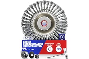 GARLAVIE Professionnelle tête de débroussailleuse universelle pour Stihl – Alésage 25,4 mm – Brosse métallique haut de gamme pour mousse et mauvaises herbes – Disque & brosse pour débroussailleuses