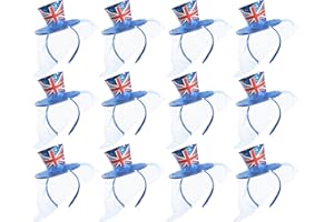 I LOVE FANCY DRESS VE Day Mini Union Jack Top Hat Headband - Blue Glitter Mini Top Hat Headband With Union Jack Pattern, Sequin Edge and Netting - Perfect for British Events