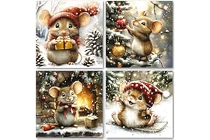 ABSOLUTELY YOURS Charity Christmas Cards Pack of 32. Each Christmas Card multipack has 4 different Festive Mice designs. Ecofriendly and UK made. Verse Inside. Small 100 x 100mm card size.