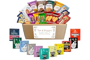 URBAN WELLBEING Tea and Biscuits Gift Box, Variety of 40 Teas, Scottish Shortbread, Caramel Slice, Rocky Road, Tiffin, Walkers Biscuits, Chocolate Biscuits, Stroopwafel and Italian Wafers