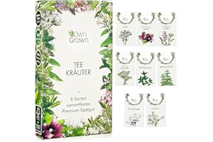 ‎OWNGROWN Tee Kräuter Samen Set: 8 Sorten Saatgut für Balkon und Garten – Pfefferminze, Kamille, Anis Samen, Brennnessel, Malve – Kräutersamen – Tee – Tee Box – OwnGrown Kräuter