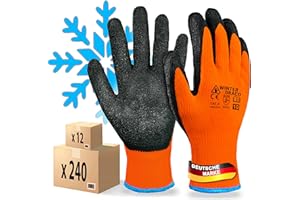 MK-Glove Warm Work Gloves (12 Pairs), Winter Construction Gloves with Latex Coating, Thermal Work Gloves, Abrasion-Resistant, Men's Safety Gloves, Size 10-XL