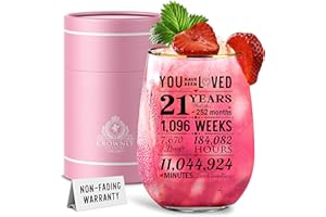 KIES CROWNLY CRYSTAL® 21st Birthday Gifts for Women 2001 Birthday Gifts Personalised Glass 21st Wedding Gifts for Her Gifts for Girl 21st Birthday Decorations for Him Gin Gifts for Women 21 Year Old