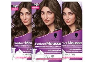 Schwarzkopf Perfect Mousse Permanente Schaumcoloration 500/5-0 Mittelbraun (277,5 ml), Haarfarbe mit perfekter Grauabdeckung, Coloration für intensive Pflege & strahlenden Glanz