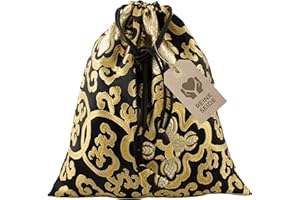 Avanda Beutel/Tasche für Klangschalen bis Ø 15 cm, reine Seide aus Nepal, praktischer Kordelzug, traditionelle Handarbeit, schwarz-god